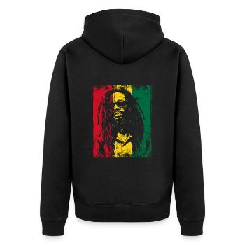 Rastaman Sonnebrille Reggae Ghana Dreadlocks - Unisex Premium Bio Zip Hoodie - Schwarz - Hinten - Nico (187cm)