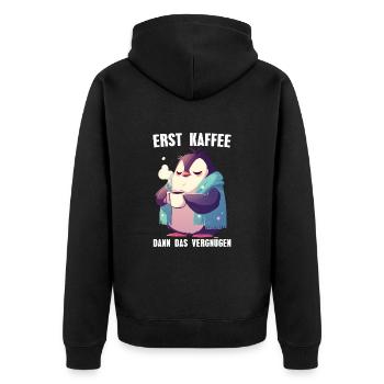 D’abord le café, puis le plaisir Penguin Coffee - Veste à capuche bio Premium Unisexe - noir - Dos - Nico (187cm)