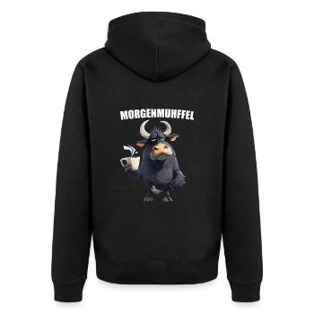 Morning Muhffel Morning Grouch Cow Coffee Sleep Shirt - Unisex Premium Organic Zip Hoodie - black - Back - Nico (187cm)