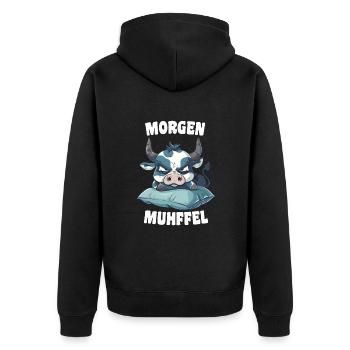 Morning Muhffel Morning Grouch Coffee Cow Sleep Shirt - Unisex Premium Organic Zip Hoodie - black - Back - Nico (187cm)