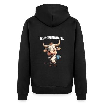 Morning Grouch Morning Muhffel Coffee Cow Sleep Shirt - Unisex Premium Organic Zip Hoodie - black - Back - Nico (187cm)
