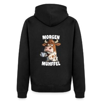 Morgenmuffel Morgenmuhffel Kaffee Lustige Kuh - Unisex Premium Bio Zip Hoodie - Schwarz - Hinten - Nico (187cm)