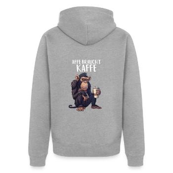 Affe Braucht Kaffe Kaffee Morgenmuffel Schimpanse - Unisex Premium Bio Zip Hoodie - Grau meliert - Hinten - Nico (187cm)