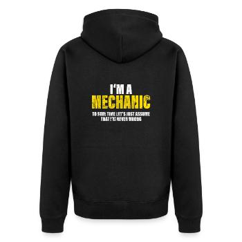 Mechaniker Lustig Spruch Beruf Kollegen Geschenk - Unisex Premium Bio Zip Hoodie - Schwarz - Hinten - Nico (187cm)