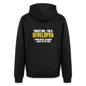 Vertrau Mir Ich Bin Entwickler Kollegen Geschenk - Unisex Premium Bio Zip Hoodie - Schwarz - Hinten - Nico (187cm)