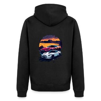 Klassischer Sportwagen - Unisex Premium Bio Zip Hoodie - Schwarz - Hinten - Nico (187cm)