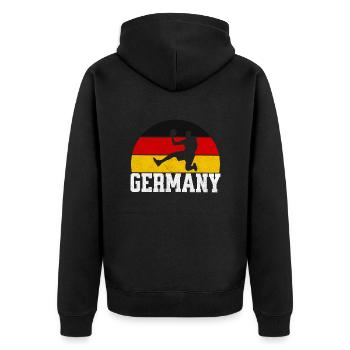 Basketball Trikot Basketballspieler Deutschland - Unisex Premium Bio Zip Hoodie - Schwarz - Hinten - Nico (187cm)