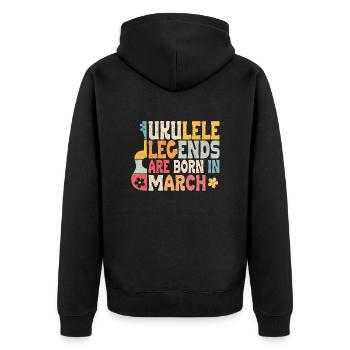 Ukulele Legends are born in March - Unisex Premium Bio Zip Hoodie - Schwarz - Hinten - Nico (187cm)