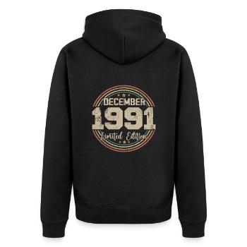 The legends were born in December 1991 - 1991 - Unisex Premium Organic Zip Hoodie - black - Back - Nico (187cm)