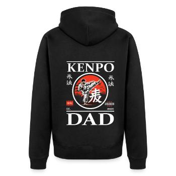 Kenpo Karate Dad Design mit Karateka und Kanji - Unisex Premium Bio Zip Hoodie - Schwarz - Hinten - Nico (187cm)