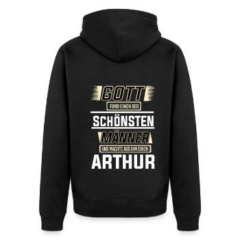 Arthur the Most Beautiful Man Shaped by God Design - Unisex Premium Organic Zip Hoodie - black - Back - Nico (187cm)