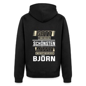 Bjorn, le plus bel homme, façonné par Dieu Design - Veste à capuche bio Premium Unisexe - noir - Dos - Nico (187cm)