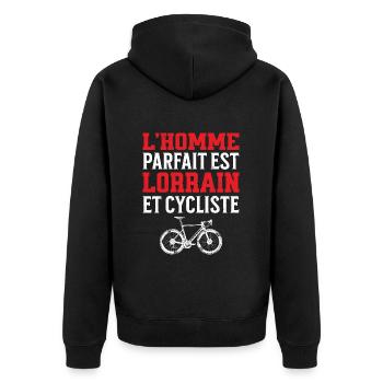 L'Homme Parfait Est Lorrain Cycliste - Veste à capuche bio Premium Unisexe - noir - Dos - Nico (187cm)