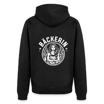 Cool baker design – love, flour and magic - Unisex Premium Organic Zip Hoodie - black - Back - Nico (187cm)