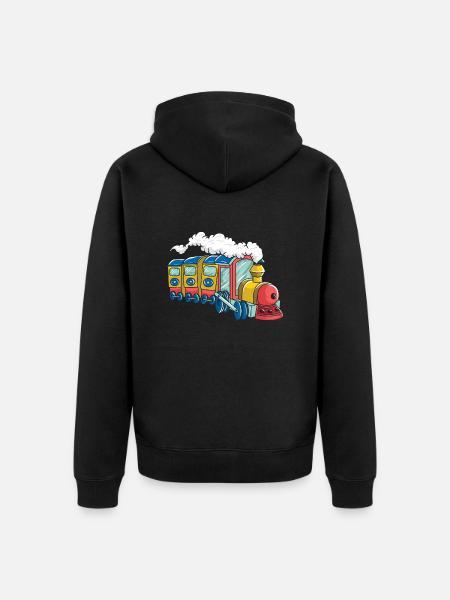 Bunte Dampflok für Kinder - Unisex Premium Bio Zip Hoodie - Schwarz