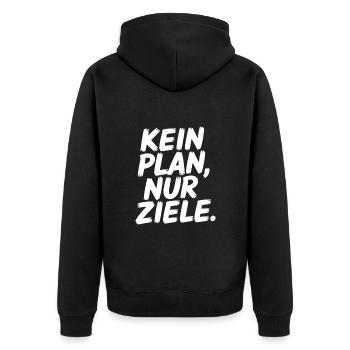Motivation: Kein Plan, nur Ziele - Unisex Premium Bio Zip Hoodie - Schwarz - Hinten - Nico (187cm)