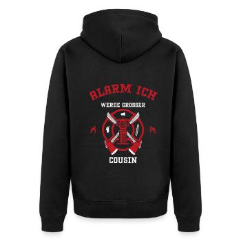 Alarm Ich Werde Großer Cousin - Unisex Premium Bio Zip Hoodie - Schwarz - Hinten - Nico (187cm)