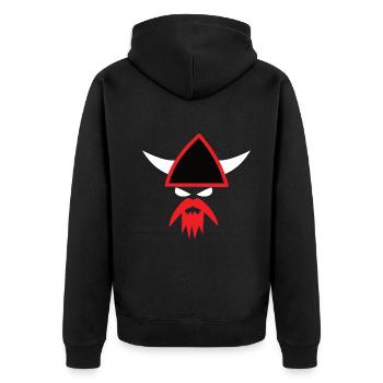 Cooles Wikinger Design - Eric der Rote - Unisex Premium Bio Zip Hoodie - Schwarz - Hinten - Nico (187cm)