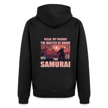 Samurai the Master of the Brave - Unisex Premium Bio Zip Hoodie - Schwarz - Hinten - Nico (187cm)