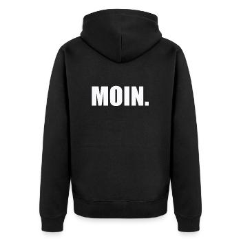 MOIN - Unisex Premium Bio Zip Hoodie - Schwarz - Hinten - Nico (187cm)