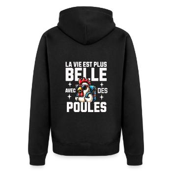 Poule Drole Femme Fille Enfant Vie avec des Poules - Veste à capuche bio Premium Unisexe - noir - Dos - Nico (187cm)