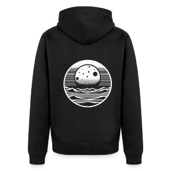 Cooles Retro Mond Design – stilvoll und zeitlos - Unisex Premium Bio Zip Hoodie - Schwarz - Hinten - Nico (187cm)