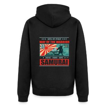 Samurai - Weg des Kriegers Design - Unisex Premium Bio Zip Hoodie - Schwarz - Hinten - Nico (187cm)