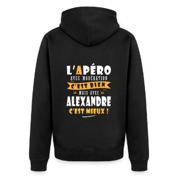 Alexandre Apero T shirt Humour prénom Alexandre - Veste à capuche bio Premium Unisexe - noir - Dos - Nico (187cm)
