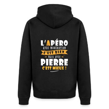 Pierre Apero T shirt Humour personnalisé pierre - Veste à capuche bio Premium Unisexe - noir - Dos - Nico (187cm)