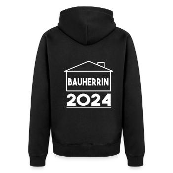 Bauherrin 2024 Outfit - Unisex Premium Bio Zip Hoodie - Schwarz - Hinten - Nico (187cm)