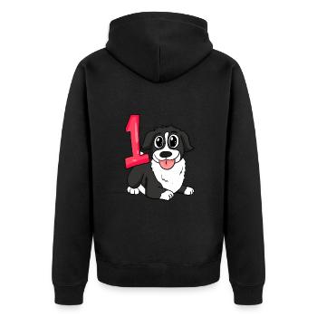 1 an - Inscription à l’école - Motif chien - Numéro 1 - Veste à capuche bio Premium Unisexe - noir - Dos - Nico (187cm)