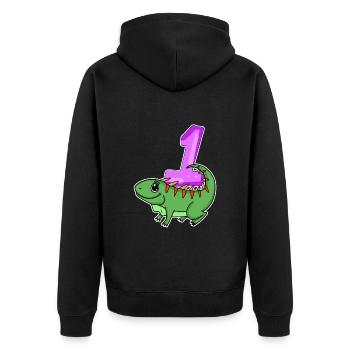 1 an - Inscription à l’école - Motif Iguane - Numéro 1 - Veste à capuche bio Premium Unisexe - noir - Dos - Nico (187cm)