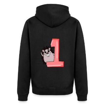 1 Jahr alt - Einschulung - Igel Motiv - Zahl 1 - Unisex Premium Bio Zip Hoodie - Schwarz - Hinten - Nico (187cm)