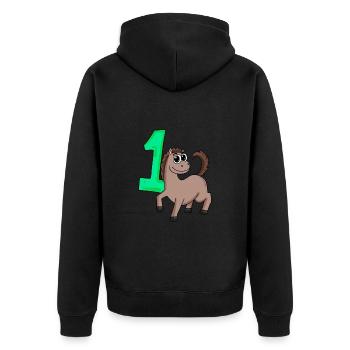 1 Jahr alt - Einschulung - Pferd Motiv - Zahl 1 - Unisex Premium Bio Zip Hoodie - Schwarz - Hinten - Nico (187cm)
