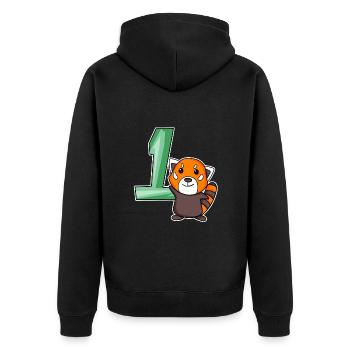 1 Jahr alt - Einschulung - Kleiner Panda Motiv - Unisex Premium Bio Zip Hoodie - Schwarz - Hinten - Nico (187cm)