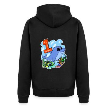 1 Jahr alt - Einschulung - Delfin Motiv - Zahl 1 - Unisex Premium Bio Zip Hoodie - Schwarz - Hinten - Nico (187cm)