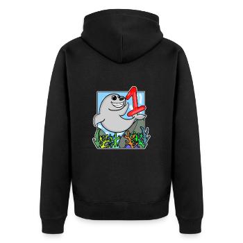 1 an - inscription à l’école - Motif lion de mer - Numéro 1 - Veste à capuche bio Premium Unisexe - noir - Dos - Nico (187cm)