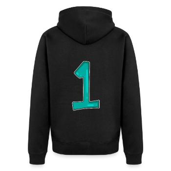 Zahl 1 Nummer Sieger Erster Gewinner - Unisex Premium Bio Zip Hoodie - Schwarz - Hinten - Nico (187cm)