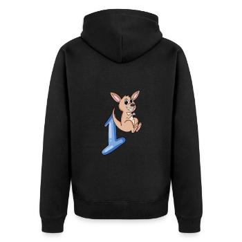 1 an - Inscription à l’école - Motif kangourou - Numéro 1 - Veste à capuche bio Premium Unisexe - noir - Dos - Nico (187cm)