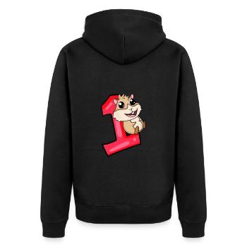 1 Jahr alt - Einschulung - Hausmeerschweinchen - Unisex Premium Bio Zip Hoodie - Schwarz - Hinten - Nico (187cm)