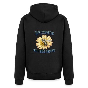 Das Leben ist süßer mit Bienen in der Nähe - Unisex Premium Bio Zip Hoodie - Schwarz - Hinten - Nico (187cm)