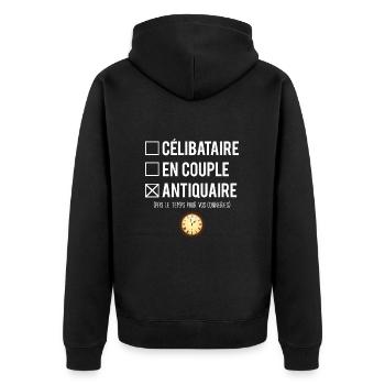 Célibataire en couple blague antiquaire humour - Veste à capuche bio Premium Unisexe - noir - Dos - Nico (187cm)