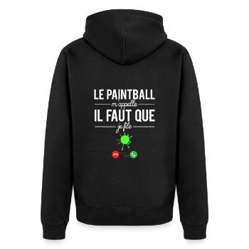 Le paintball m'appelle il faut que je file humour - Veste à capuche bio Premium Unisexe - noir - Dos - Nico (187cm)