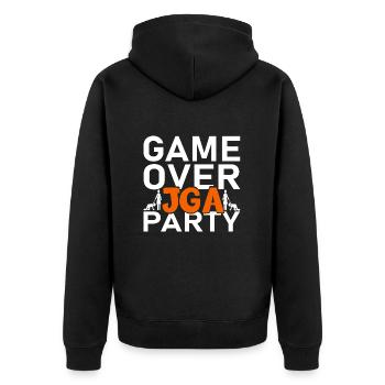 Game Over JGA Party - Unisex Premium Bio Zip Hoodie - Schwarz - Hinten - Nico (187cm)