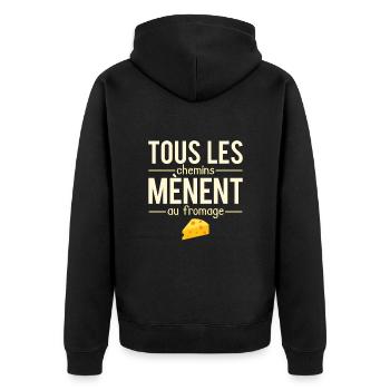 Tous les chemins mènent au fromage raclette humour - Veste à capuche bio Premium Unisexe - noir - Dos - Nico (187cm)