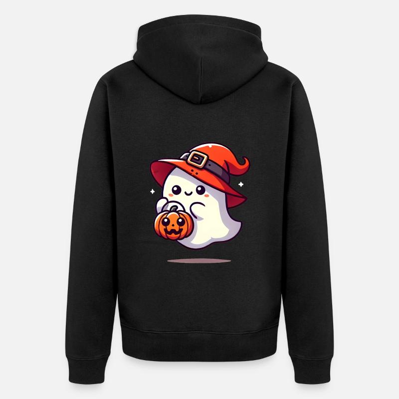 Entzückender Geist mit Hexenhut - Unisex Premium Bio Zip Hoodie - Schwarz