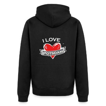 Potsdam - Ich liebe Stadtnamen in Tattoo Stil - Unisex Premium Bio Zip Hoodie - Schwarz - Hinten - Nico (187cm)