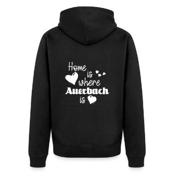 Zuhause in Auerbach - Home is where Auerbach is - Unisex Premium Bio Zip Hoodie - Schwarz - Hinten - Nico (187cm)
