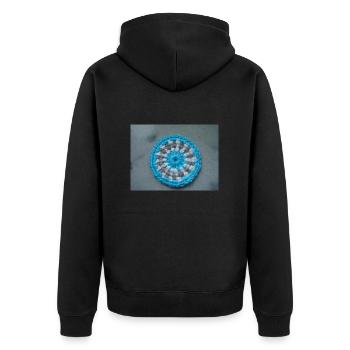 Ein Mandala blau und grau aus Wolle - by Lillrose - Unisex Premium Bio Zip Hoodie - Schwarz - Hinten - Nico (187cm)