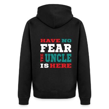 Have no Fear the Uncle is here, Onkel Design - Unisex Premium Organic Zip Hoodie - black - Back - Nico (187cm)